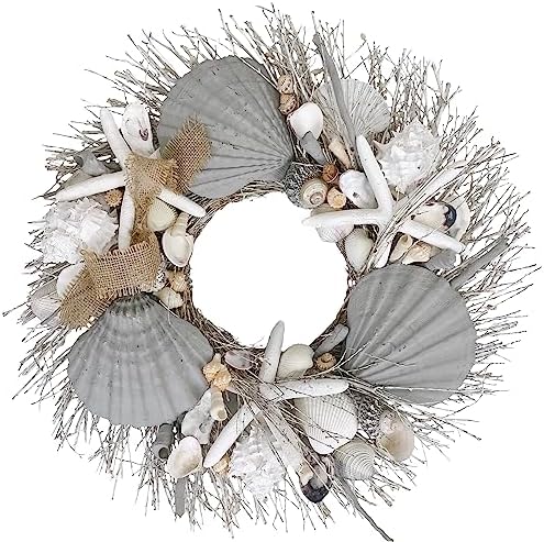 ANDALUCA Natural Seashells Starfish 20 Inch Coastal Wreath