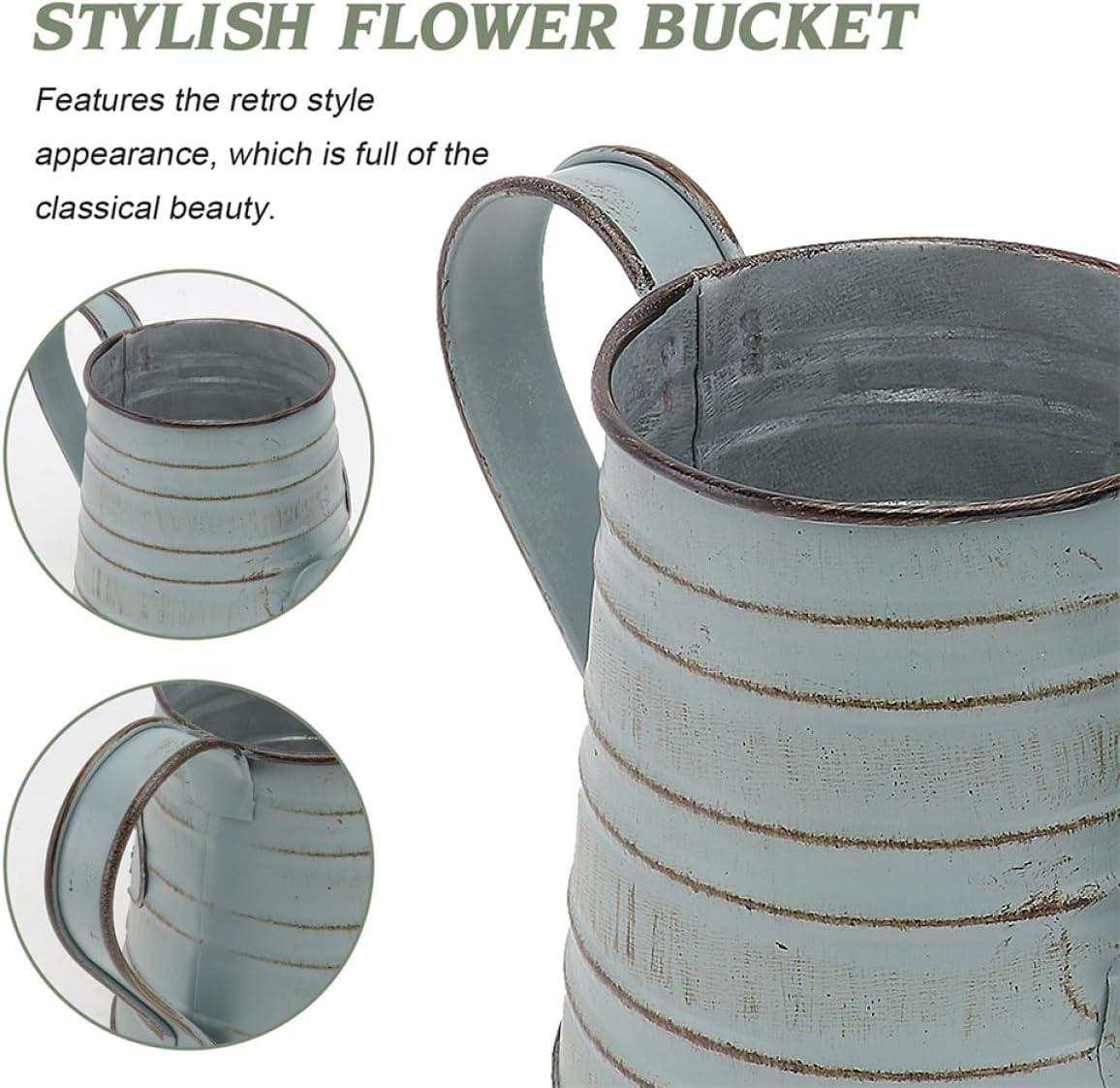 2Pcs Vintage Metal Flower Planter Antique Decorative Vase for Farmhouse Rustic Style Flower Holder with Handles