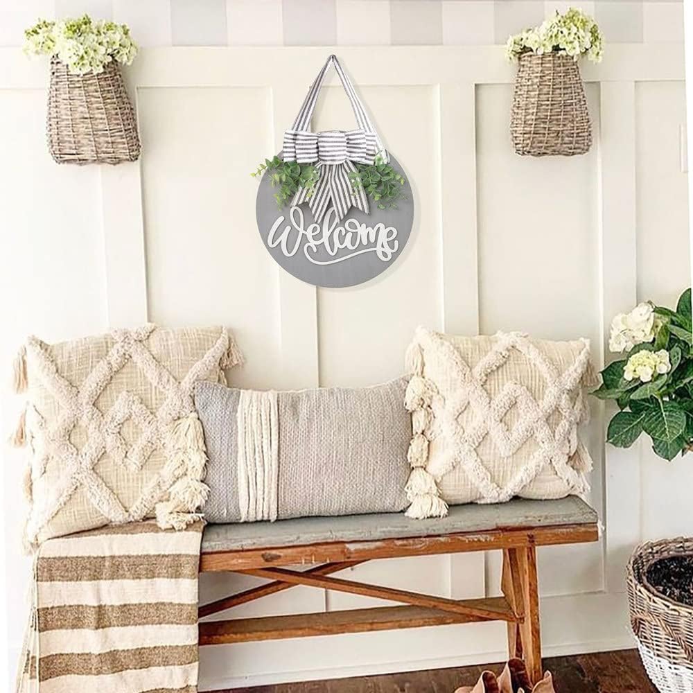 Gray Welcome Front Door Wreath Decor Sign