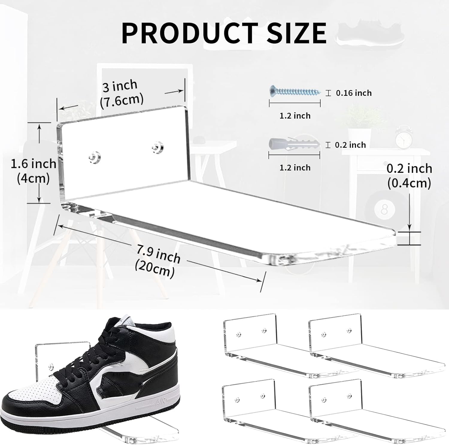 Floating Shoe Display Shelves Set of 6 Clear Acrylic Sneaker Wall Organizer
