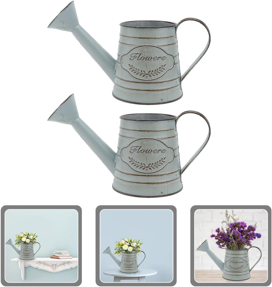 2Pcs Vintage Metal Flower Planter Antique Decorative Vase for Farmhouse Rustic Style Flower Holder with Handles