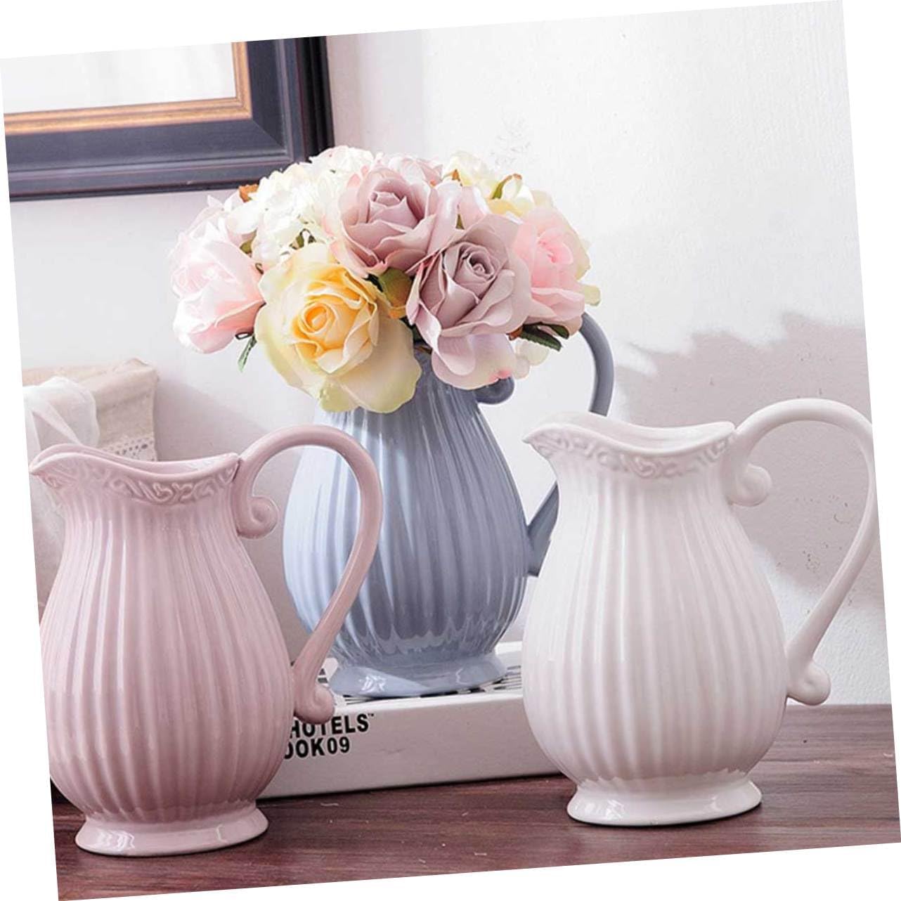 Zerodeko Ceramic Dried Flower Vase Grey Decor Accent