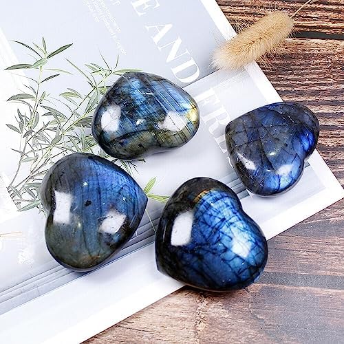KatLin Natural Crystal Heart Moonstone Labradorite Energy Reiki Ornaments
