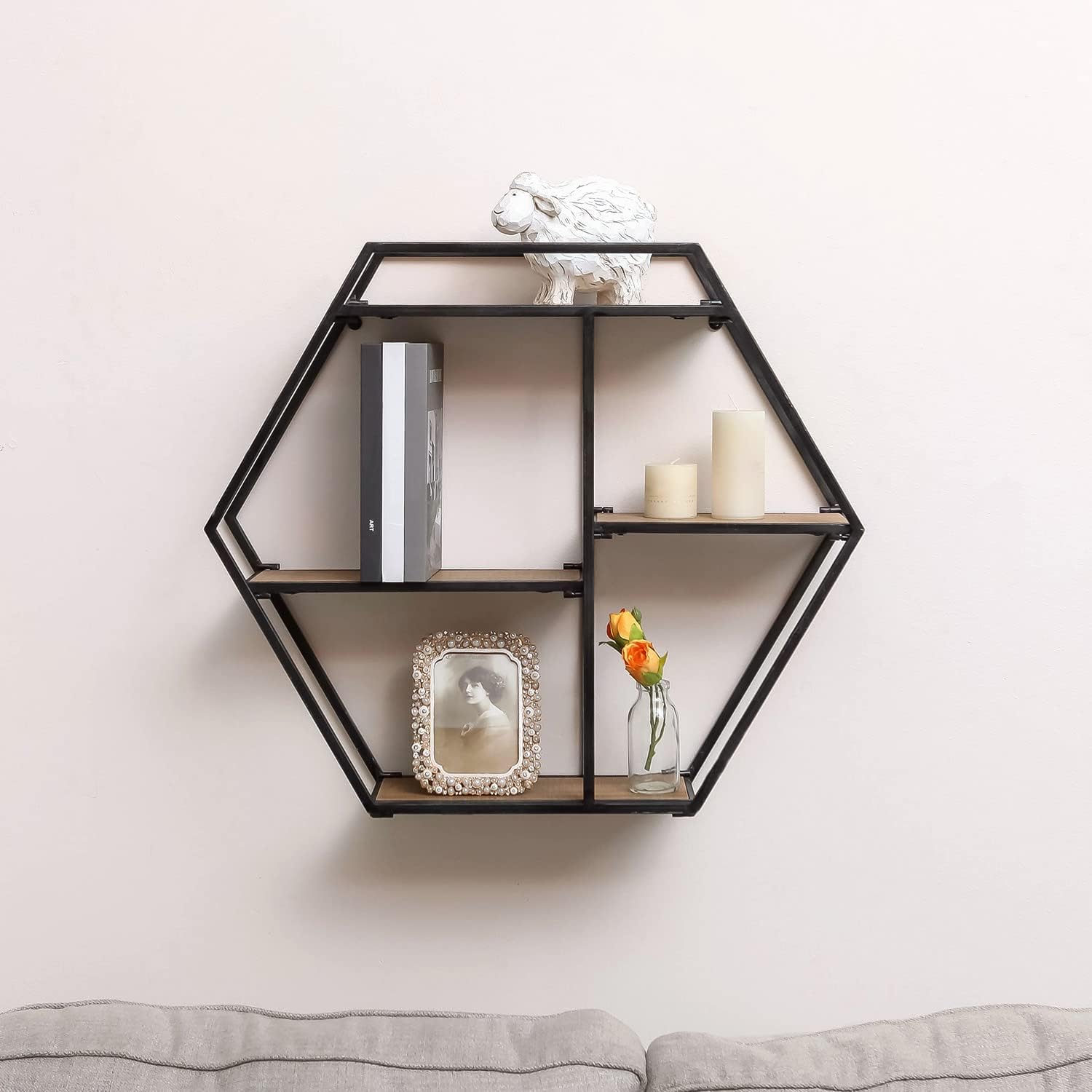 Industrial Style 3 Tier Hexagon Floating Shelf