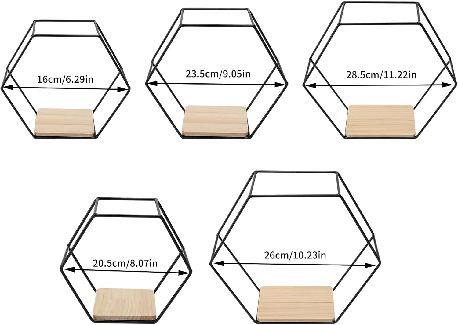 SOONHUA 5pcs Hexagon Wall Shelves Set