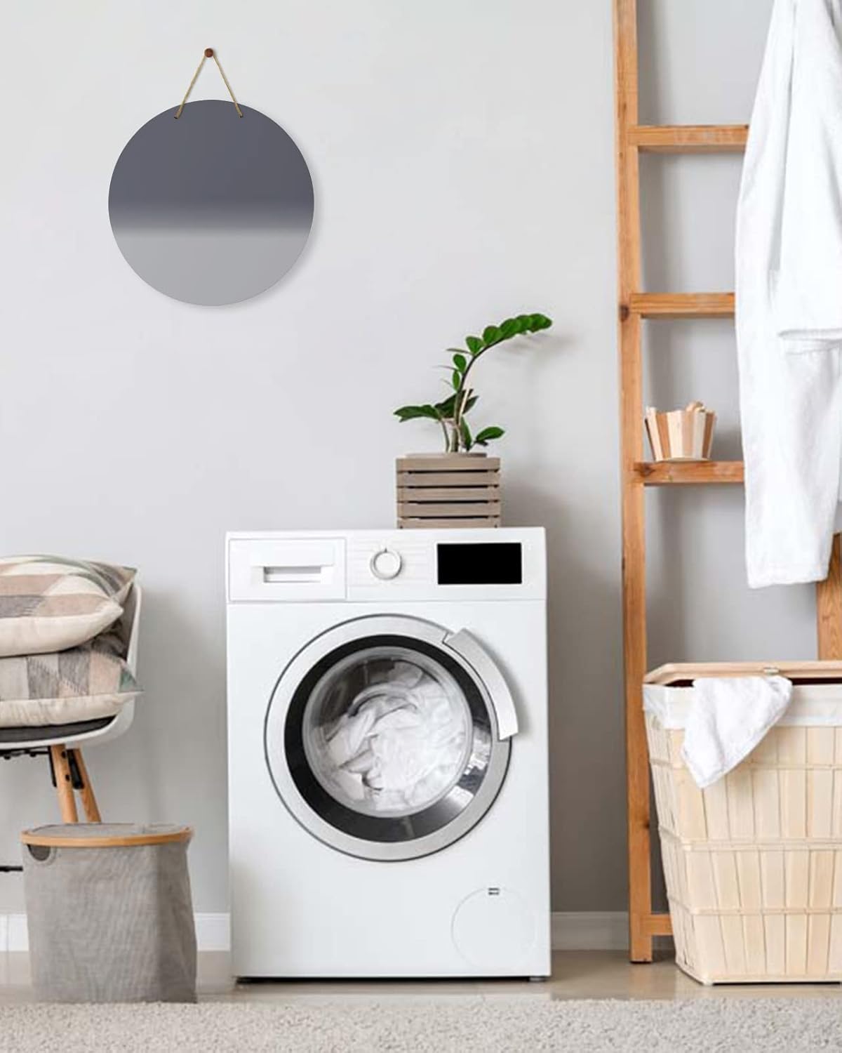 Welcome Sign for Front Door Ombre Grey Round Wooden Hanging Housewarming Decor