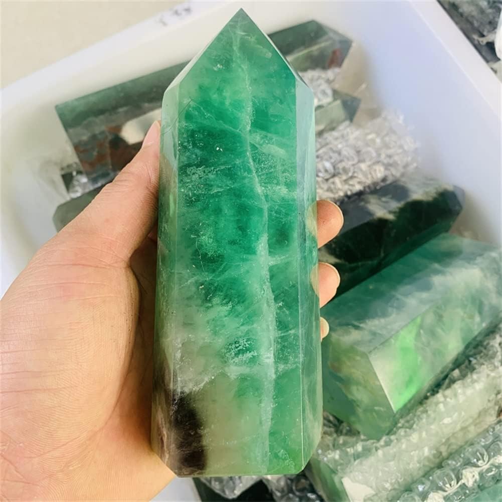 DOUKI Natural Fluorite Crystal Hexagonal Wand Home Decor