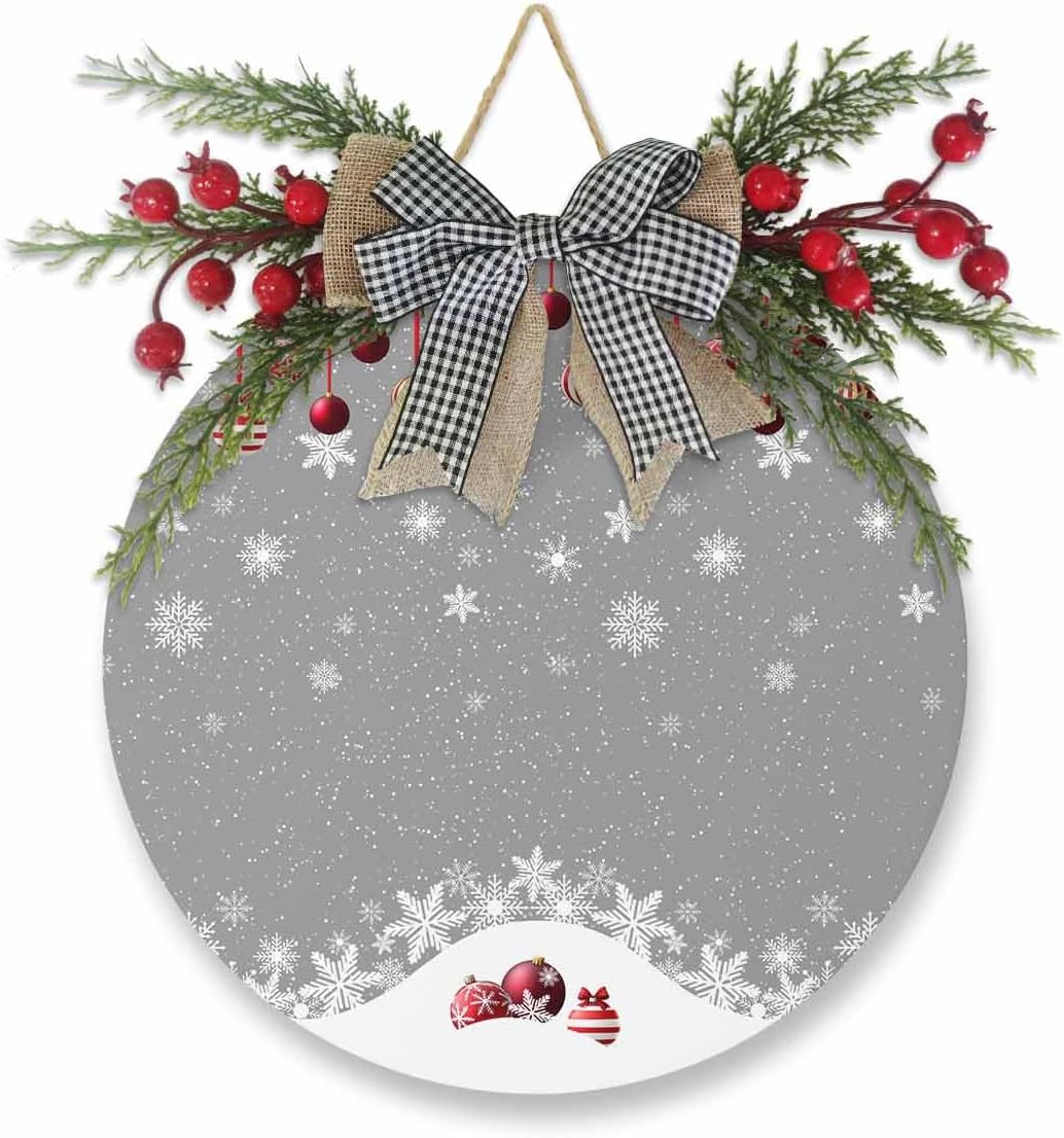 Welcome Sign Christmas Wreath Decor Round Wooden Plaque 1