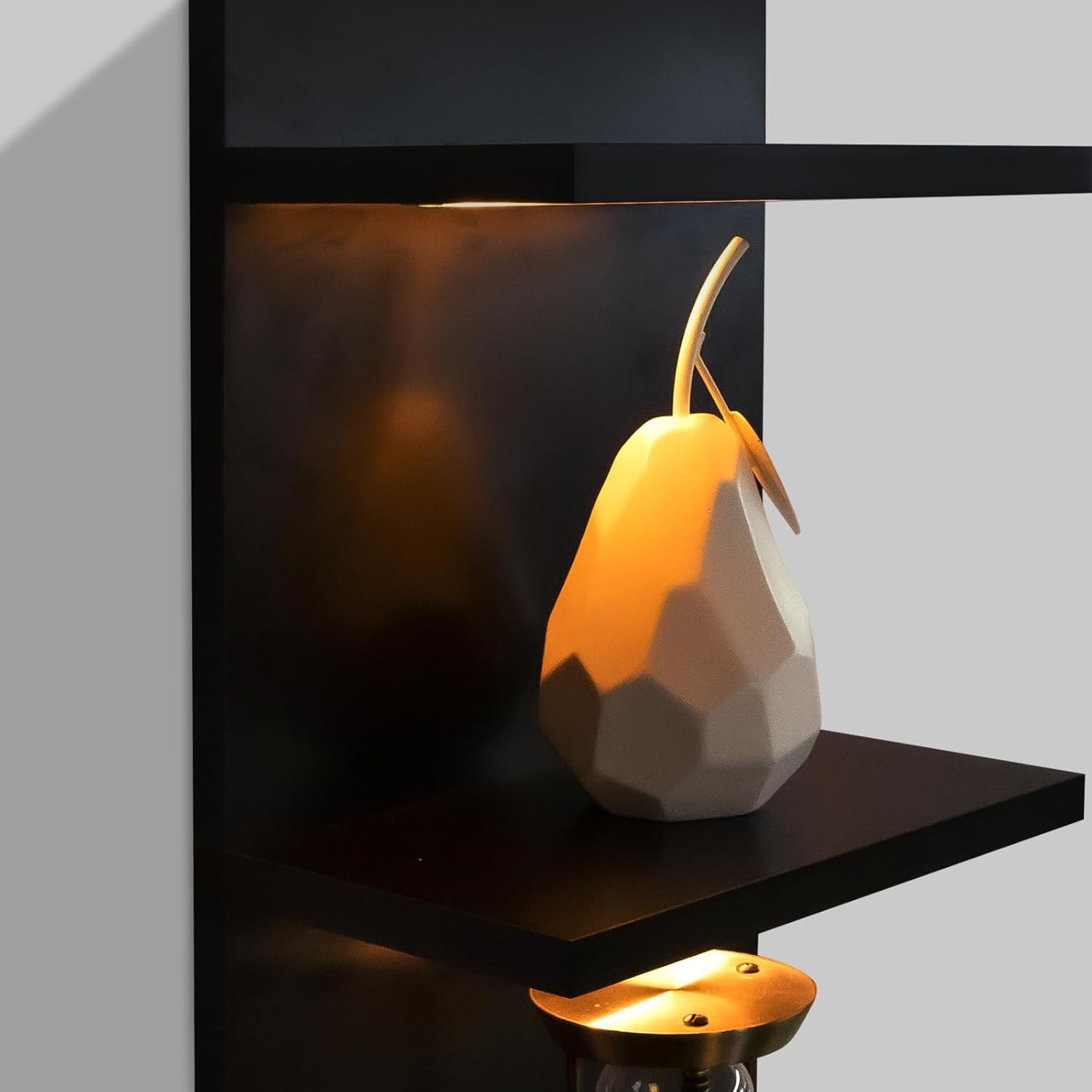 5 Tier Wall Shelves with LED Light Floating Storage Design Modern Home Decor Organizer Black