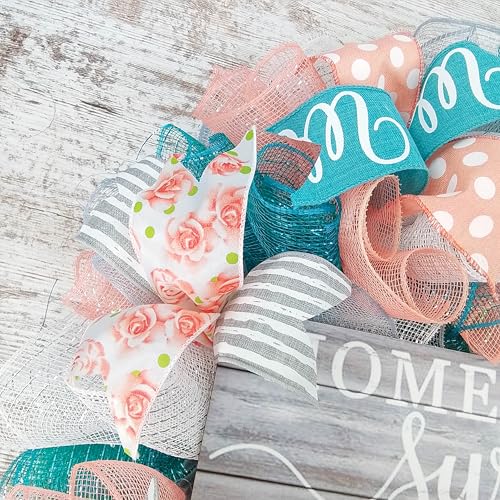Home Sweet Home Wreath Coral Grey Turquoise Spring Everyday Door Wreath White Rustic
