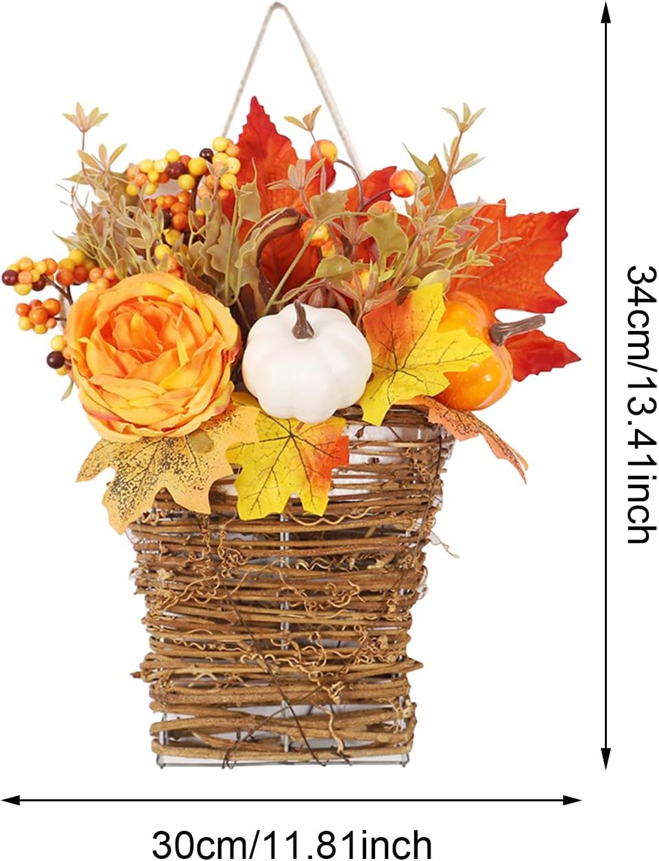 Fall Door Wreath with Peony and Pumpkin Decor