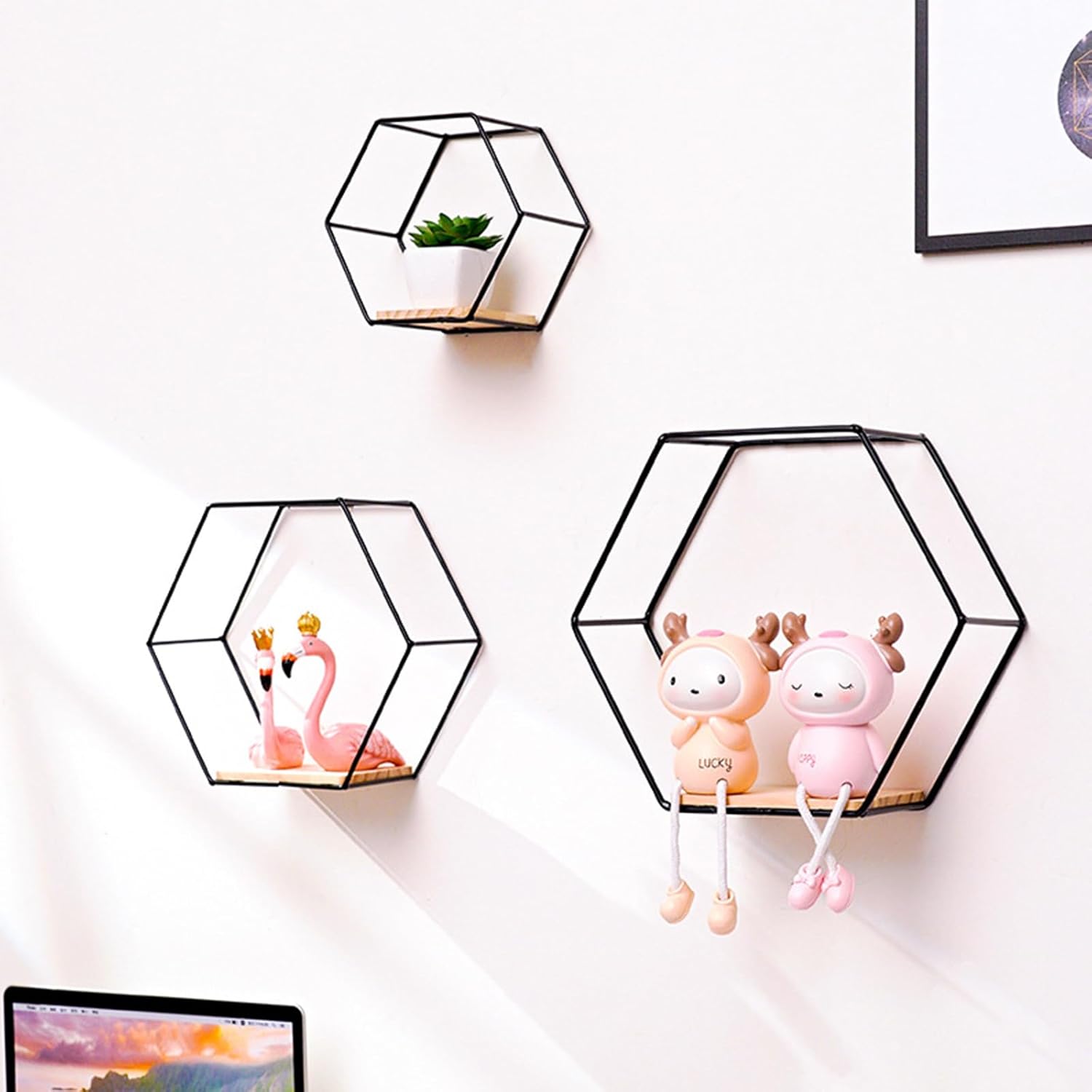 SOONHUA 5pcs Hexagon Wall Shelves Set