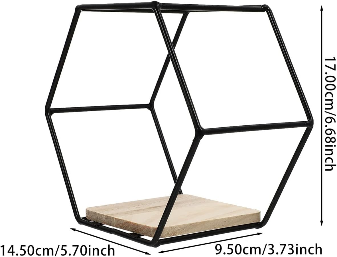 Happyyami Black Iron Hexagon Wall Mounted Storage Shelf