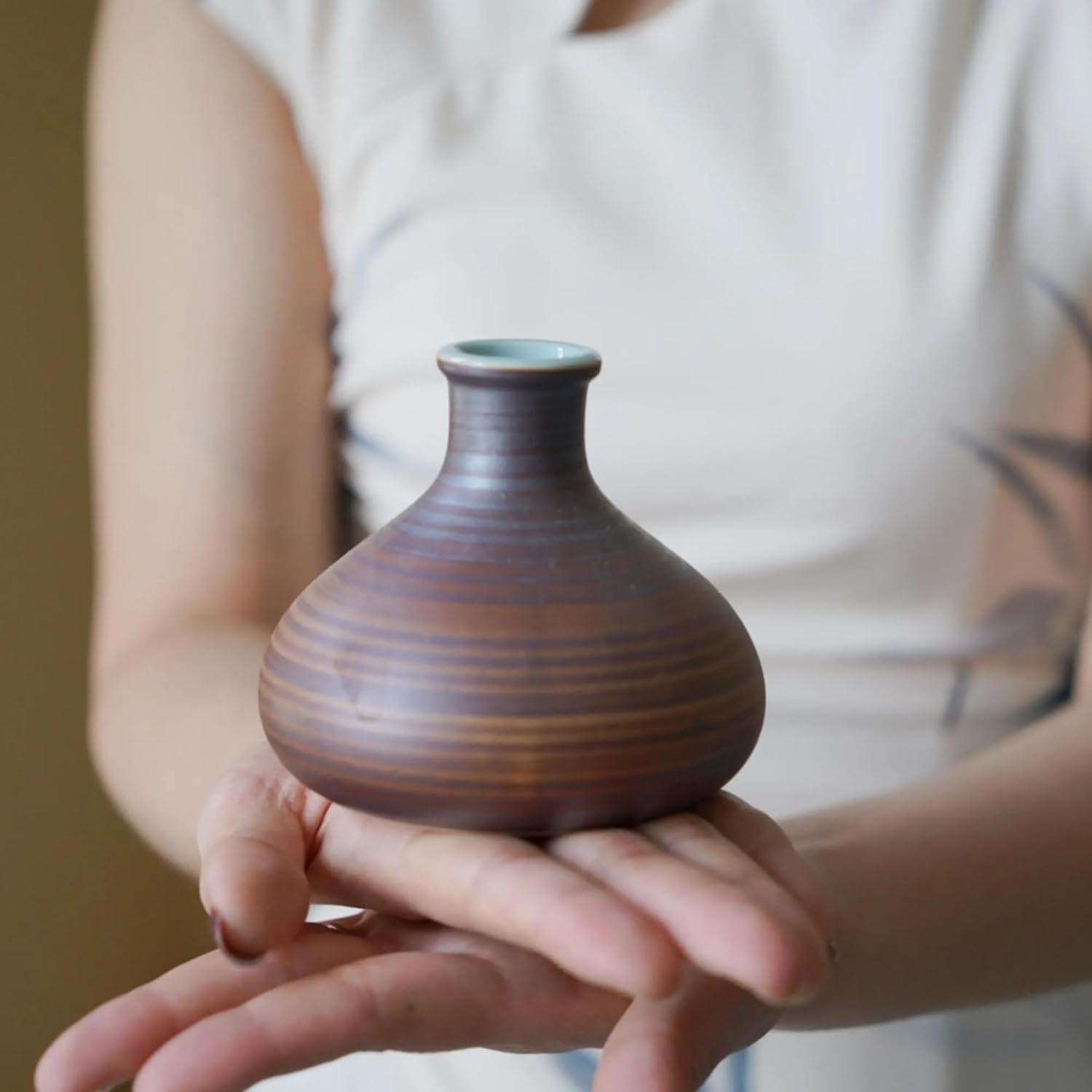 Handmade Wabi-Sabi Bud Vase Tiny Ceramic Decor for Dried Flowers and Zen Home