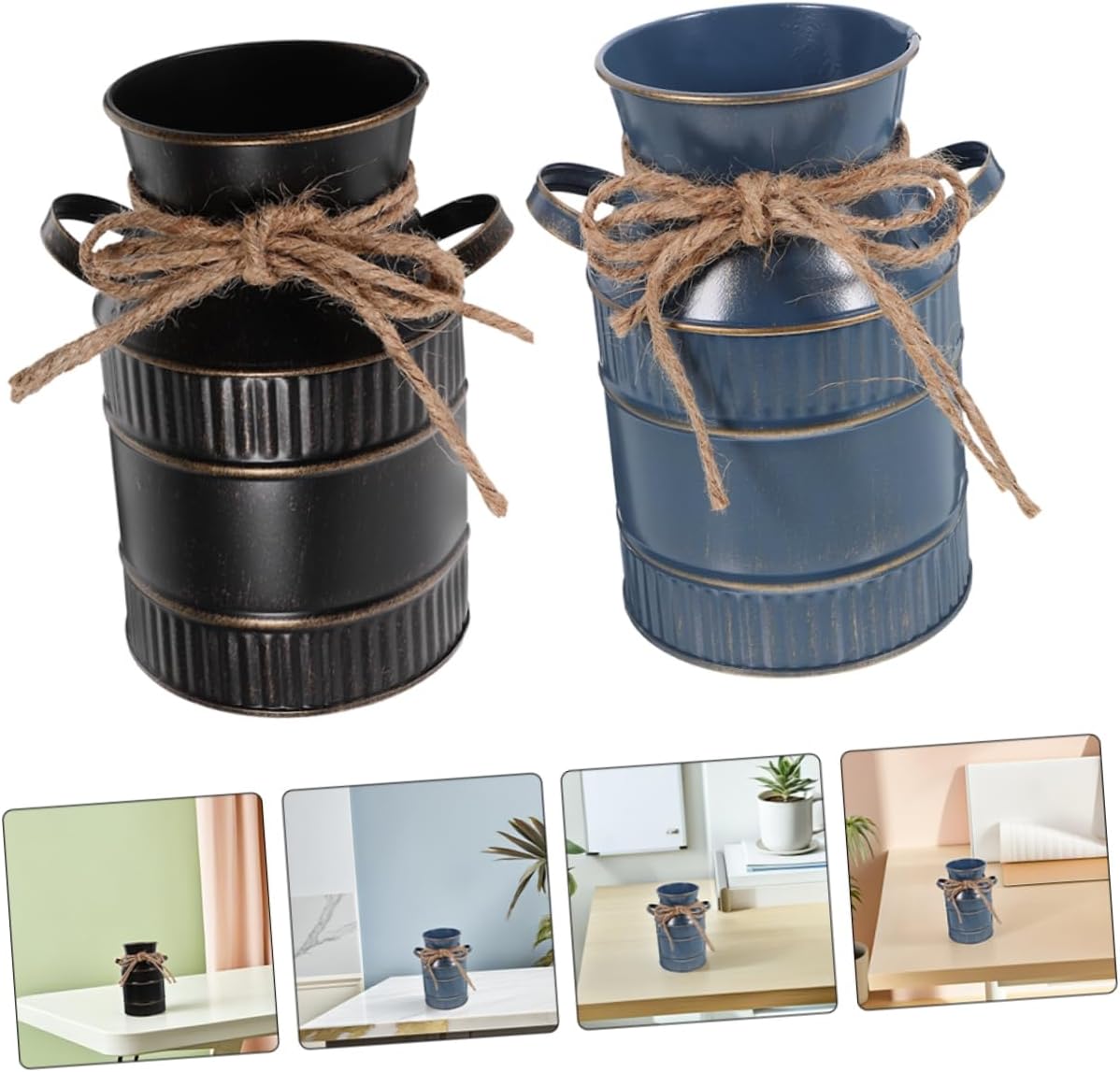 Vintage Small Waterproof Iron Milk Jug Flower Vase for Home Tabletop Decor