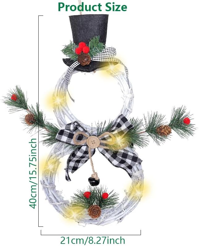 16 x 8 inch LED Lighted Christmas Snowman Wreath Hanging Decor