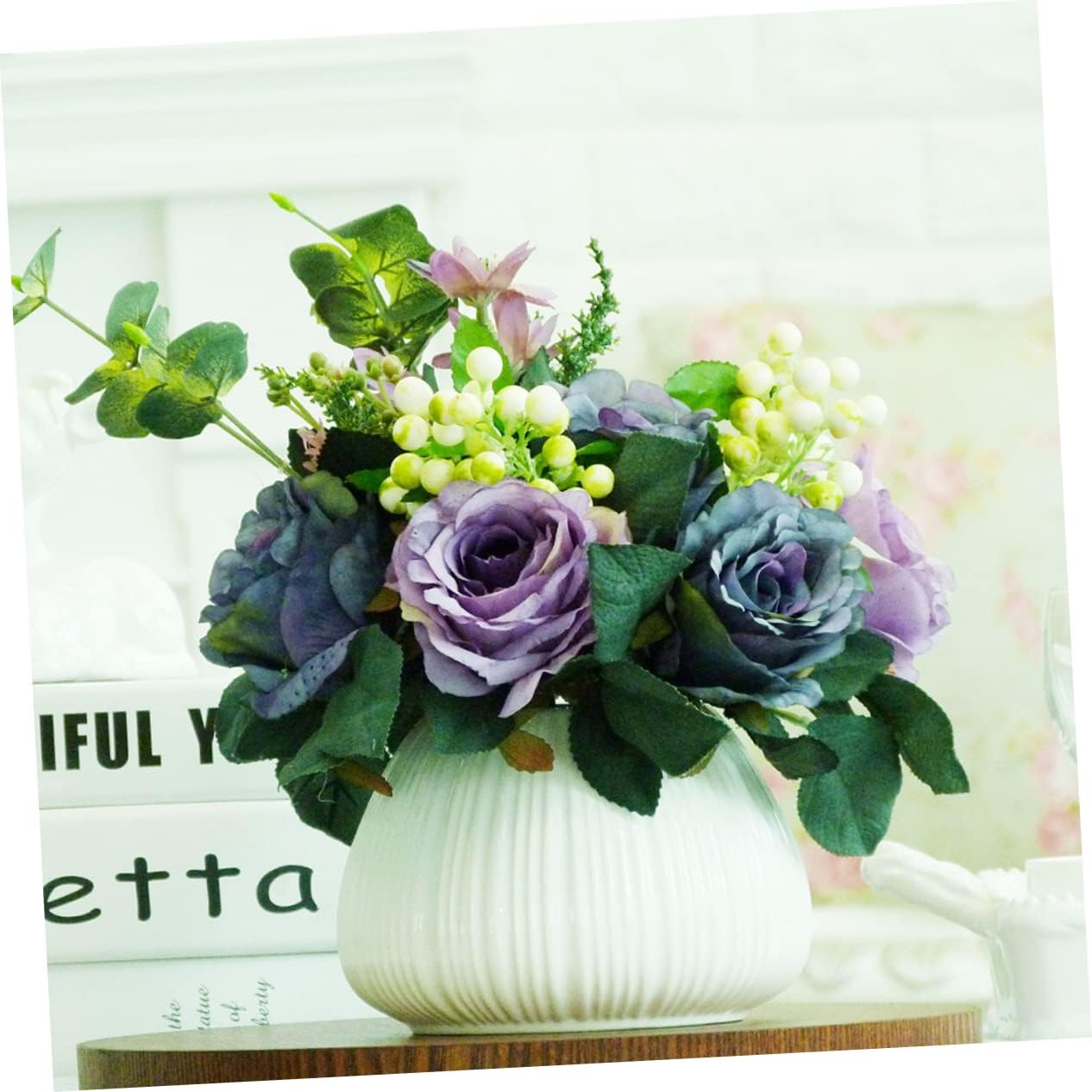 1pc Ceramic Vertical Stripe Flower Vase for Desktop Decor
