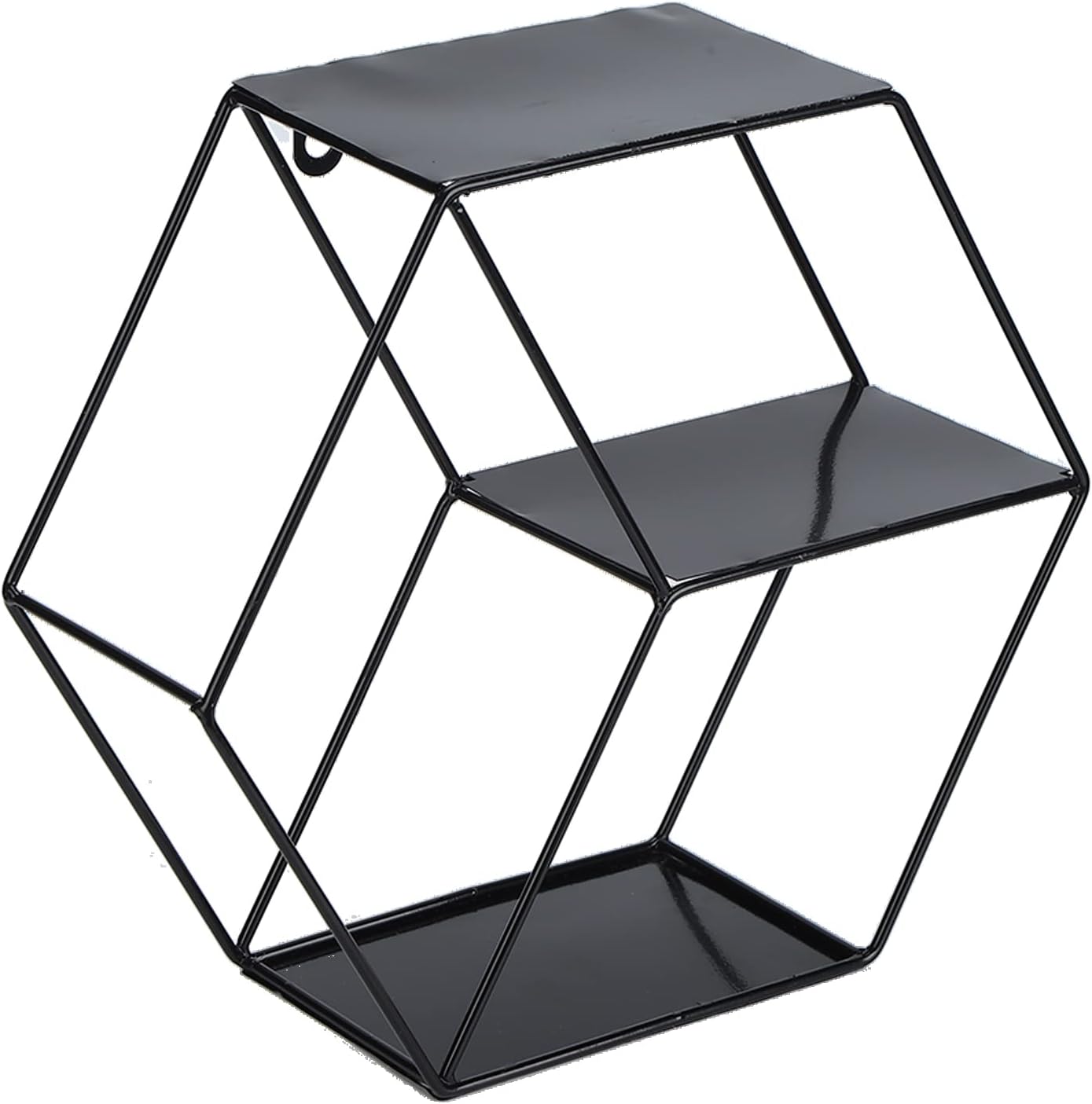 Hexagonal Floating Shelf Wall Decor with 2 Layers Black Metal