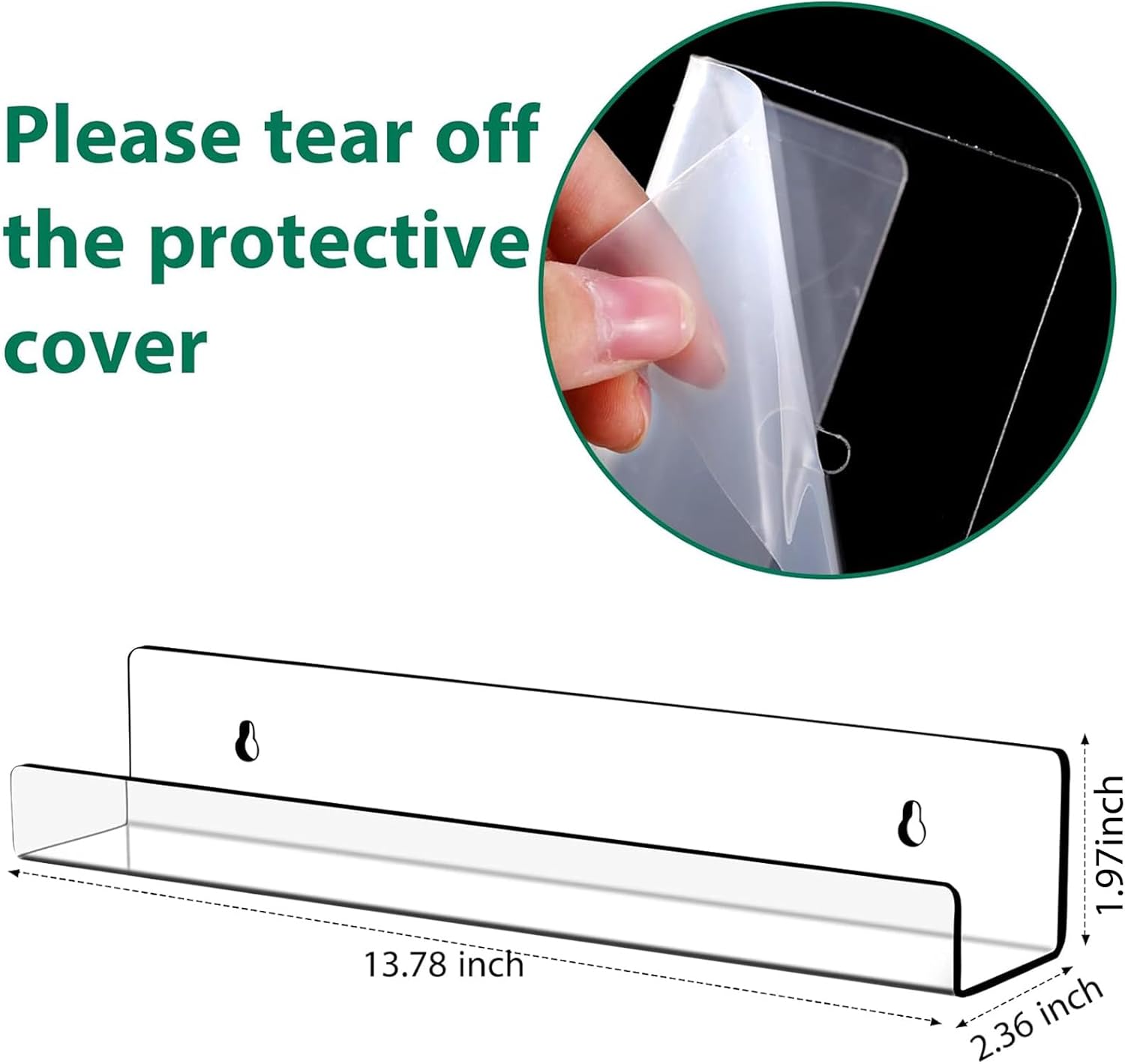 Blulu 16 Packs 14 Inch Acrylic Floating Shelf for Home Decor