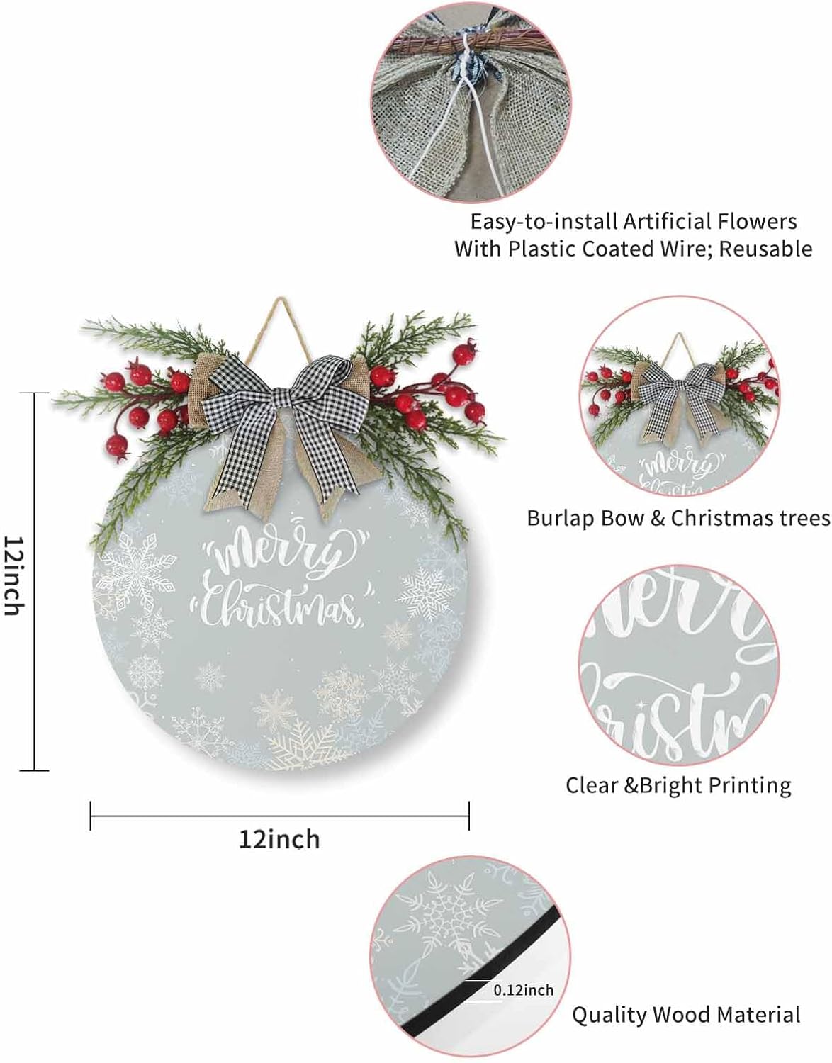 LooPoP Christmas Wreath Welcome Sign Wooden Decor