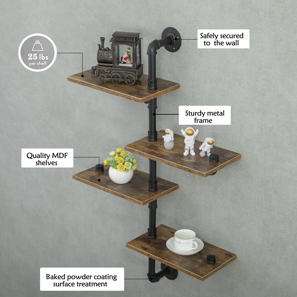 Industrial Pipe Shelving with Wood Planks Corner Floating Wall Mounted Shelf for Bar Kitchen Living Room