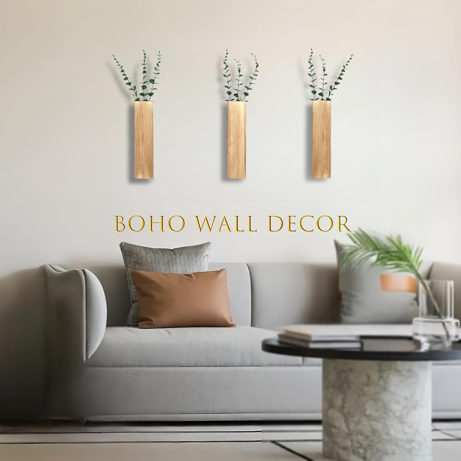3-Pack Wooden Wall Planter with Artificial Plants