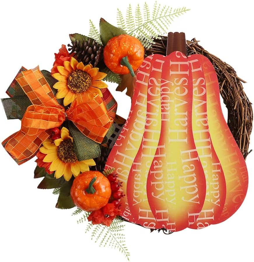 12 Inch Handmade Fall Wreath with Maple Leaf Bow and Berry