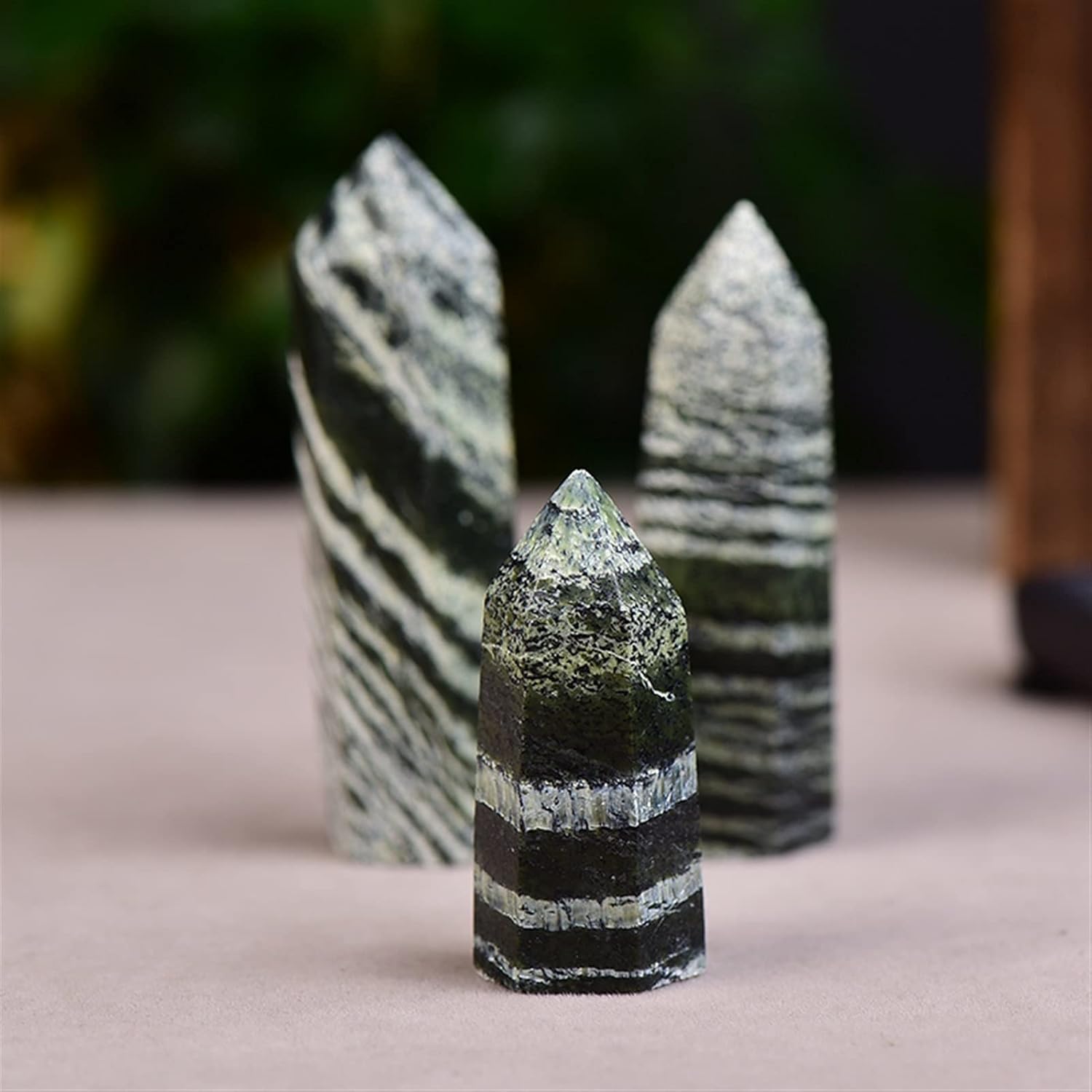 Primary Stones and Minerals Green Zebra Quartz Wand for Home Decor