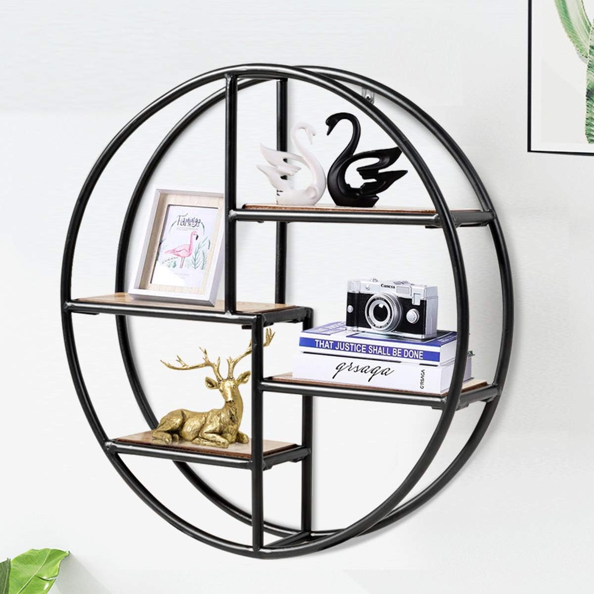 Tangkula 4-Tier Round Wall Shelf with Iron Frame