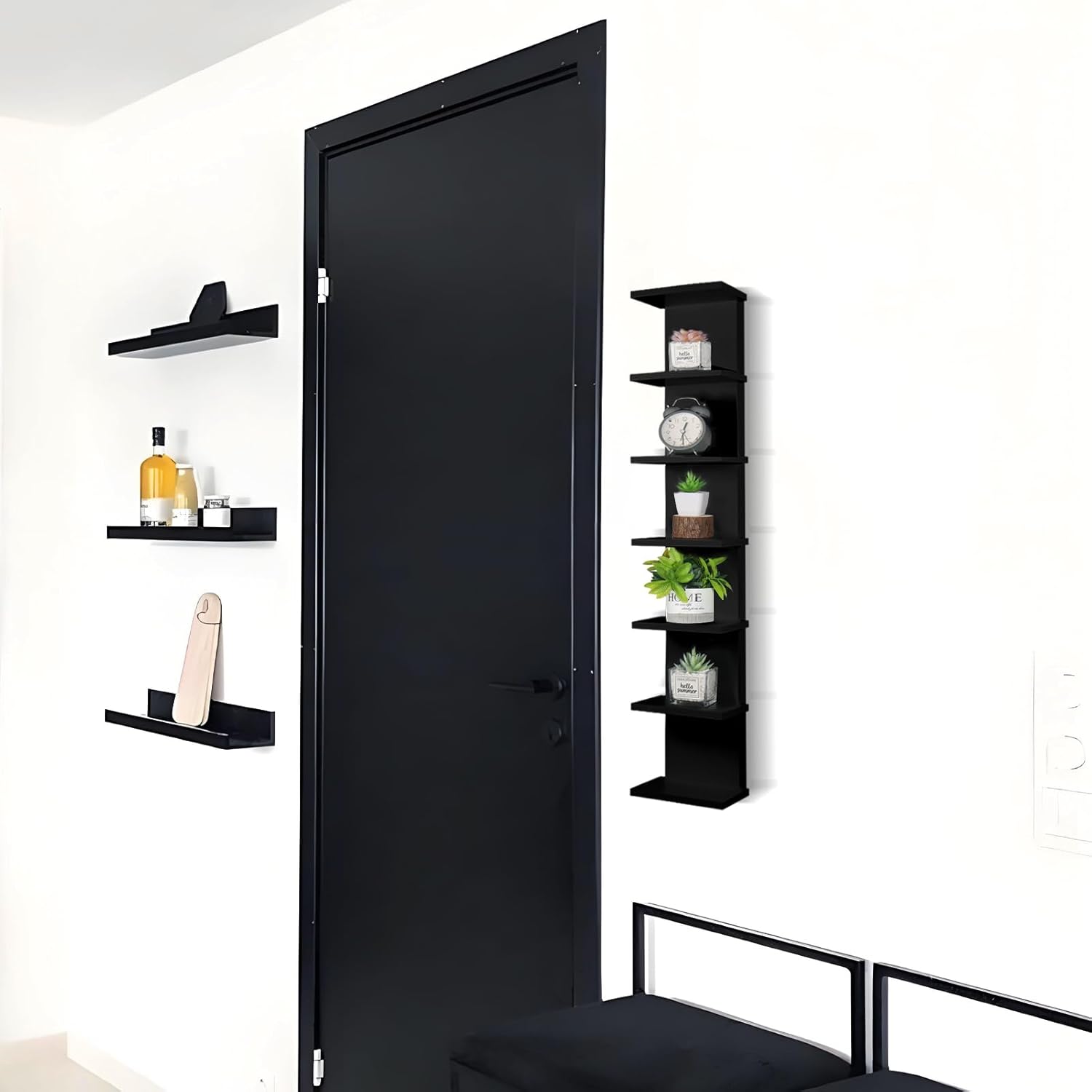 7 Tier Wall Shelf Unit - Black Floating Storage Organizer