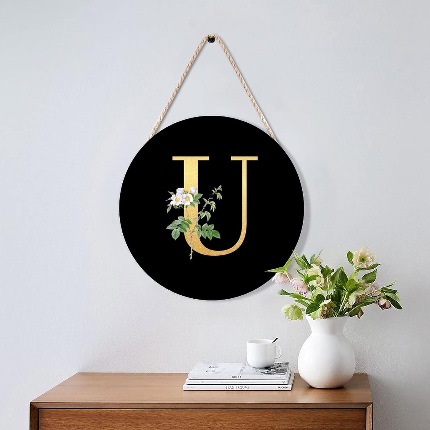 Farmhouse Door Hanger with Greenery and Floral Design