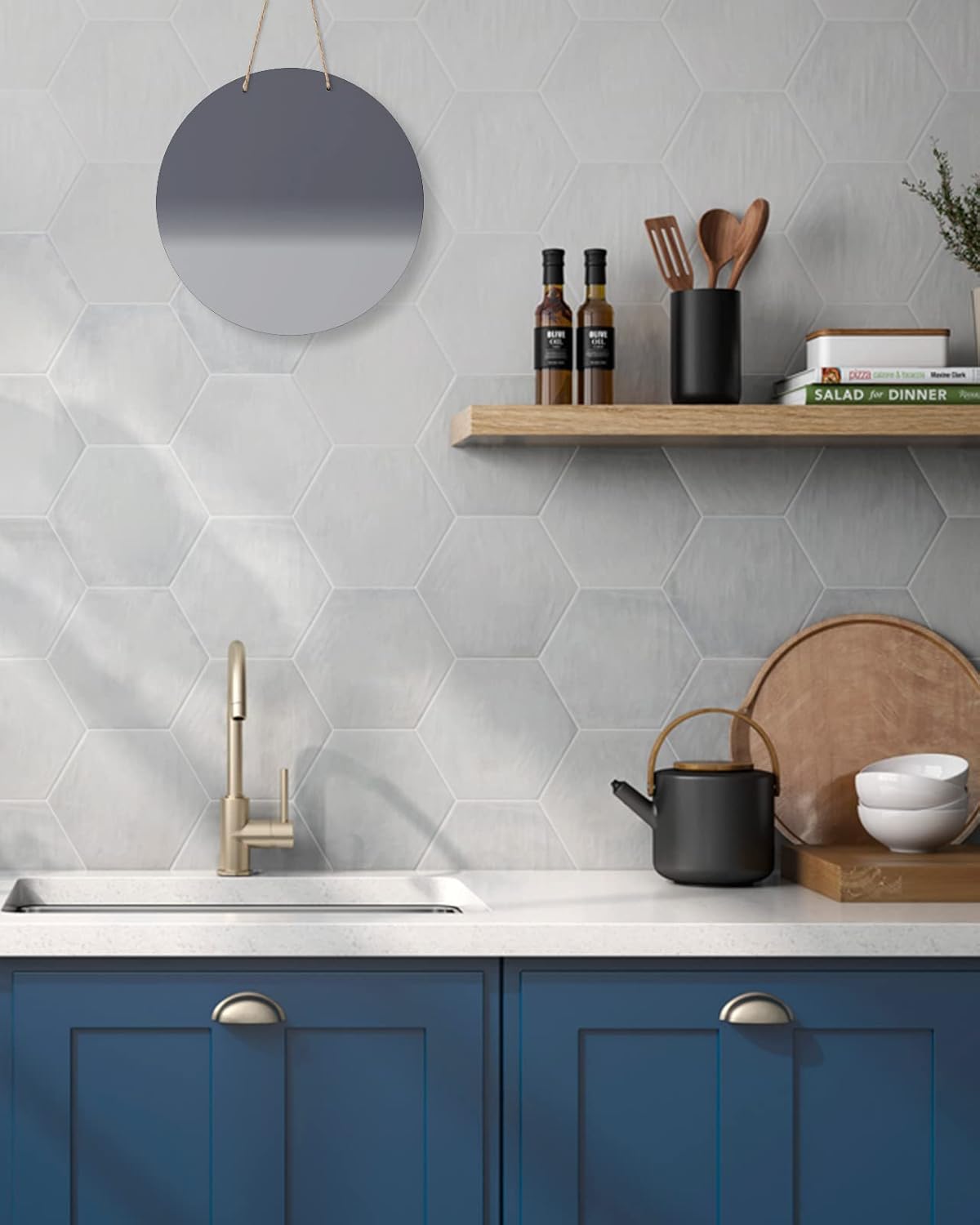 Welcome Sign for Front Door Ombre Grey Round Wooden Hanging Housewarming Decor