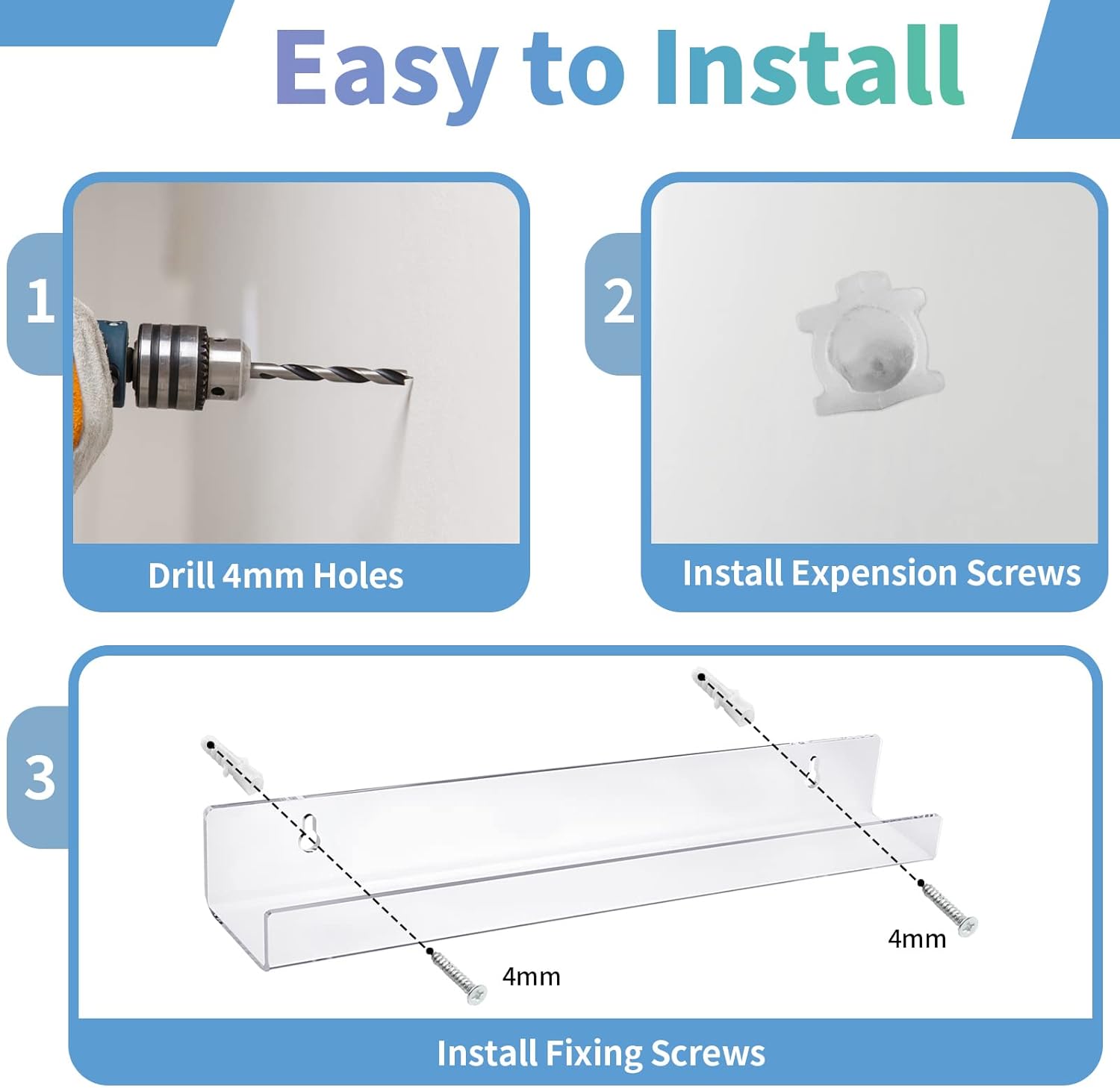2 Pieces Acrylic Floating Shelves for Small Bathroom Display