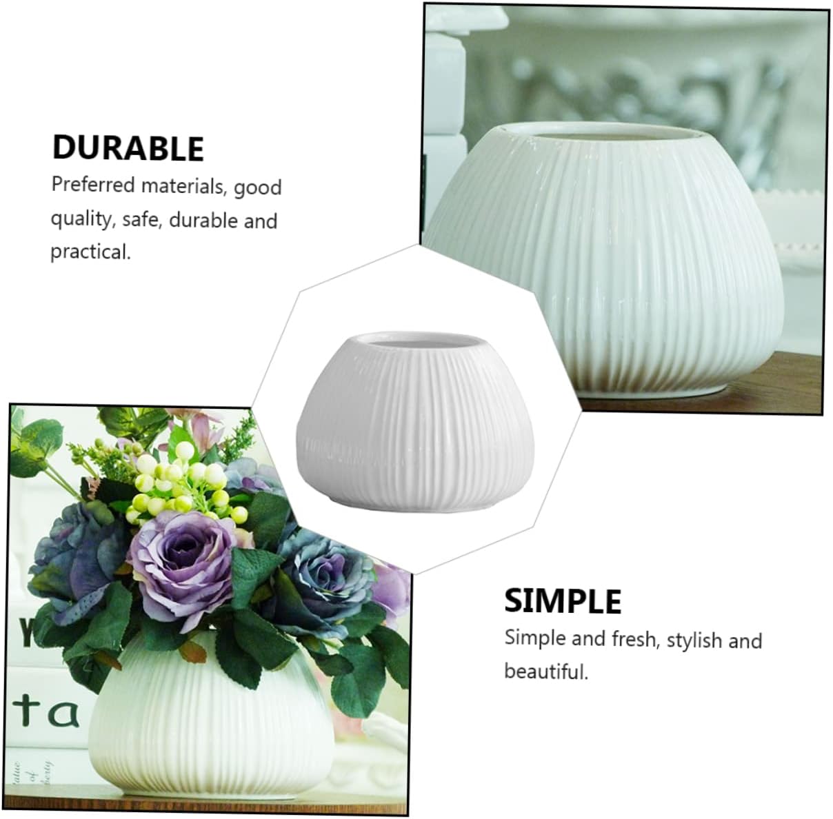 Mipcase Ceramic Flower Vase with Vertical Stripes