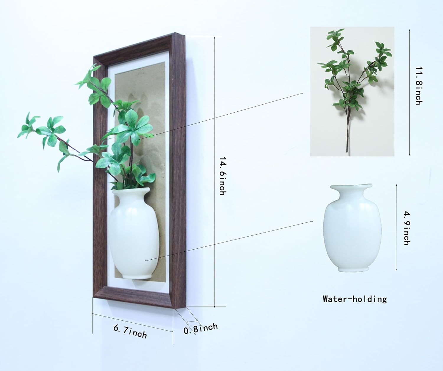 Wood Frame Wall Planter with Artificial Plants Indoor Decor Hanging Holder for Fresh and Dried Flowers