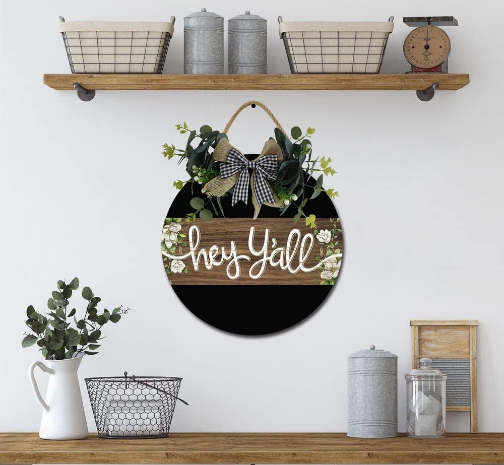 Hey Yall Front Door Sign Funny Wreath 12x12 Inch