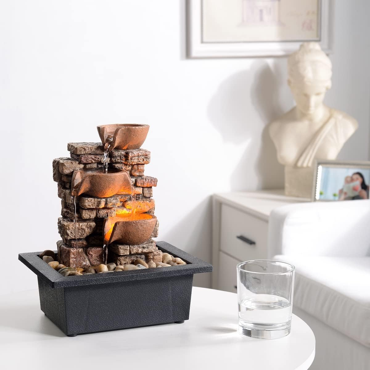 Haobos 3-Tier Tabletop Fountain with LED Lights