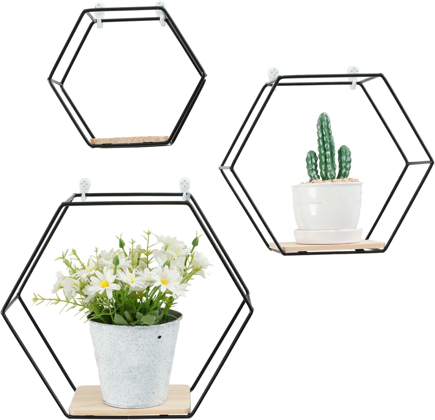 3PCS Hexagon Floating Shelves Black Wall Mount