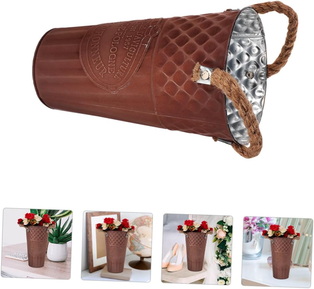 Vintage Style Flower Bucket Rustic Decorative Metal Vase