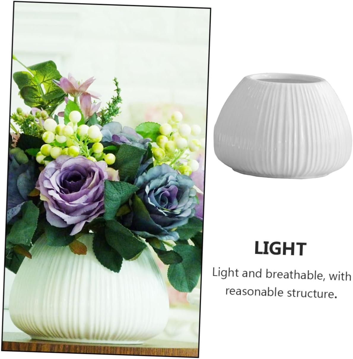 1pc Ceramic Vertical Stripe Flower Vase for Desktop Decor