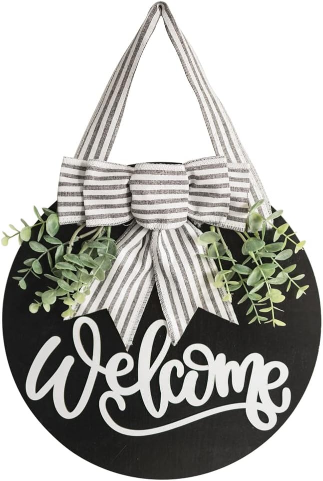 Welcome Wreath Front Door Decor Black Welcome Sign
