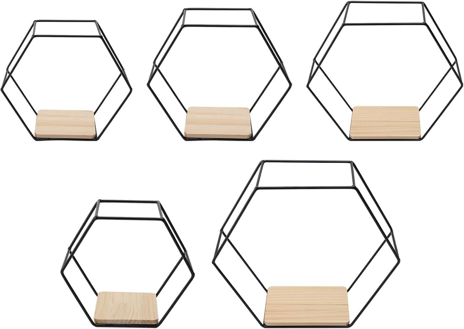 SOONHUA 5pcs Hexagon Wall Shelves Set