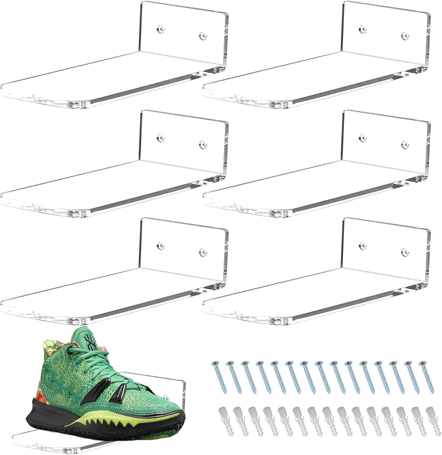 Floating Shoe Display Shelves Set of 6 Clear Acrylic Sneaker Wall Organizer