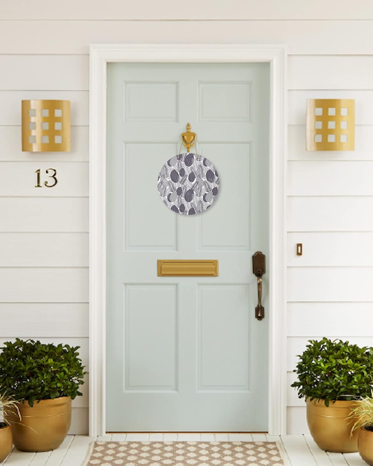 Tropical Leaf Round Wooden Welcome Sign for Front Door