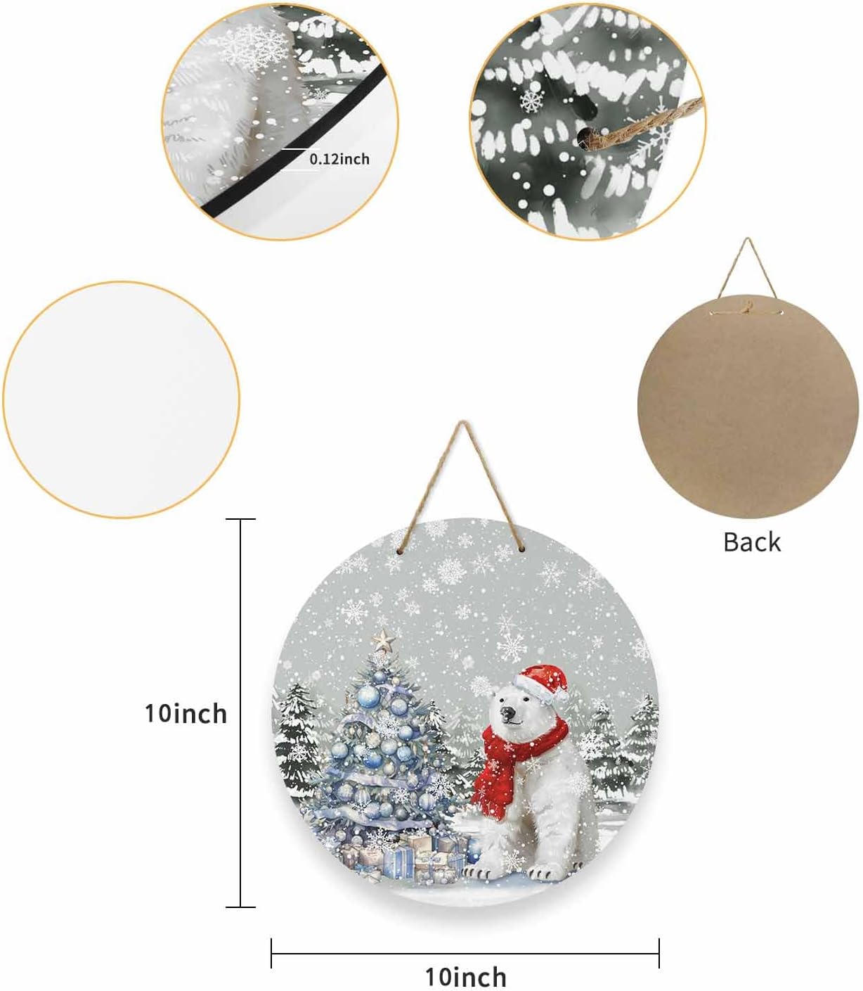 Christmas Welcome Sign Front Door Decor 10 Inch Wooden Wreath