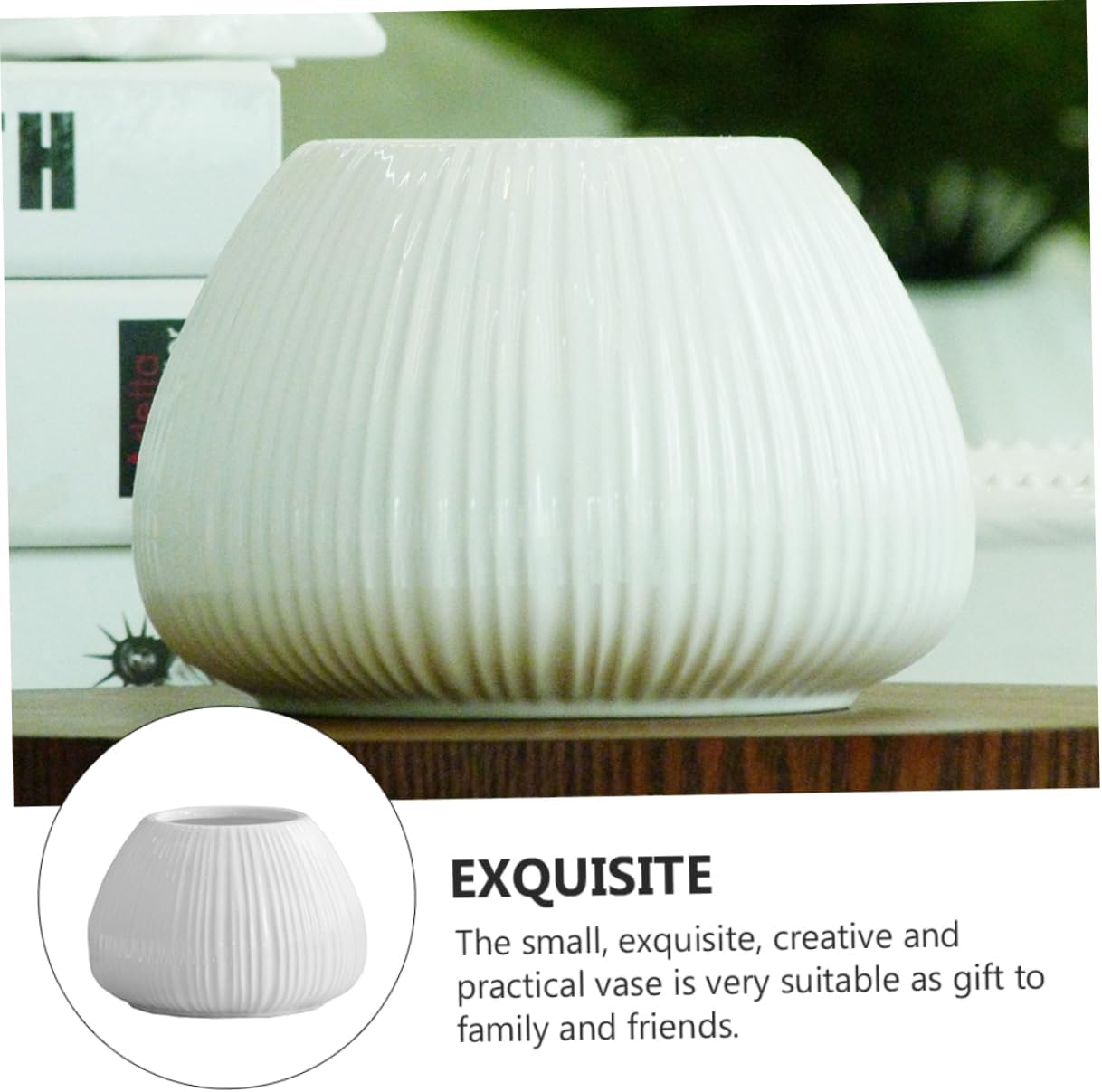 1pc Ceramic Vertical Stripe Flower Vase for Desktop Decor