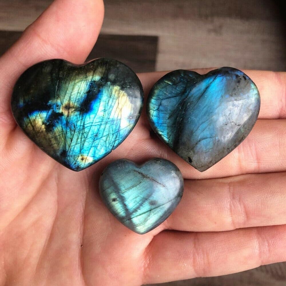 KatLin Natural Crystal Heart Moonstone Labradorite Energy Reiki Ornaments