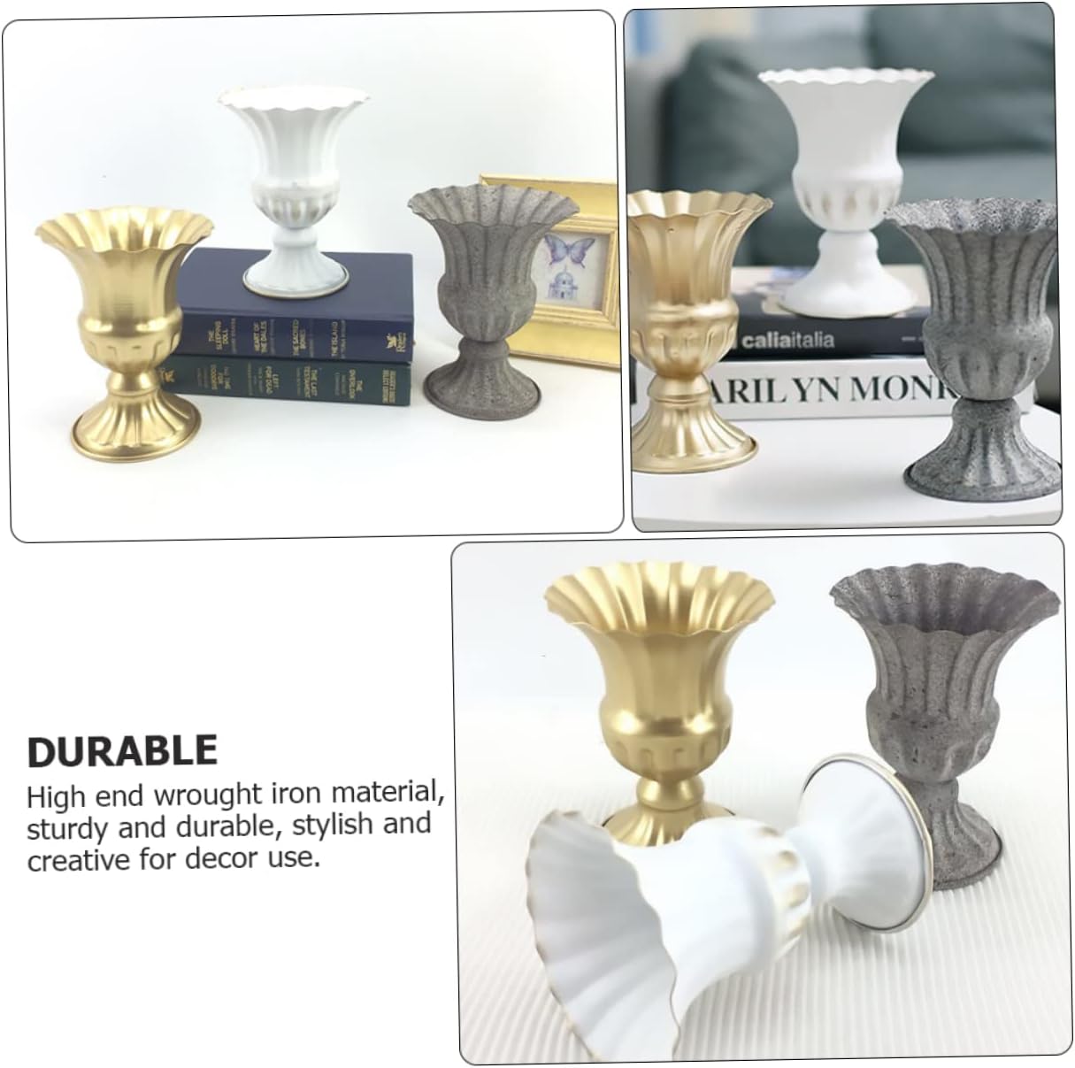 POPETPOP Vintage Wrought Iron Flower Pot for Dried Flowers