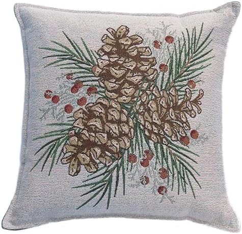 Balsam Fir Filled Tapestry Pine Cone Berries Pillow 12 Inch Christmas Tree