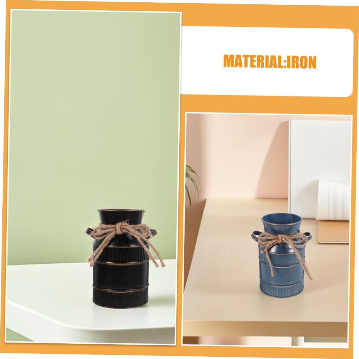 Vintage Small Waterproof Iron Milk Jug Flower Vase for Home Tabletop Decor